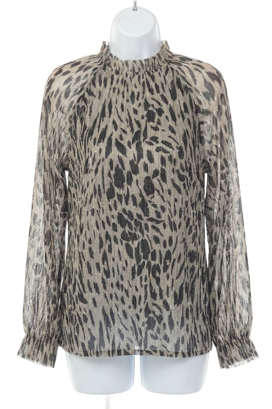 NEW JOSEPH RIBKOFF animal print pleated blouse in metallic mesh